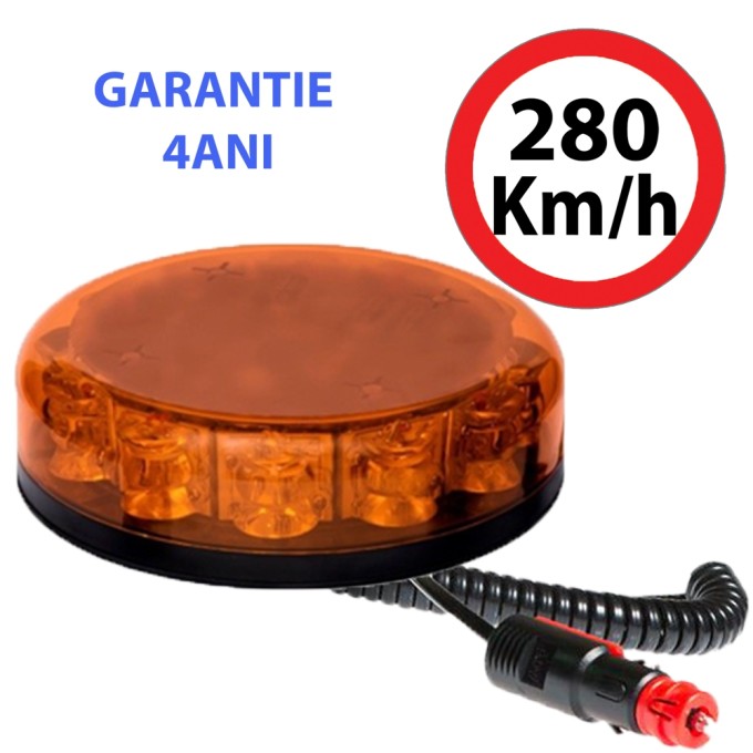 Girofar LED Magnetic aerodinamic (doar 4 cm inaltime) 12-24V 12 LED-uri de 3W - 4 ani Garantie